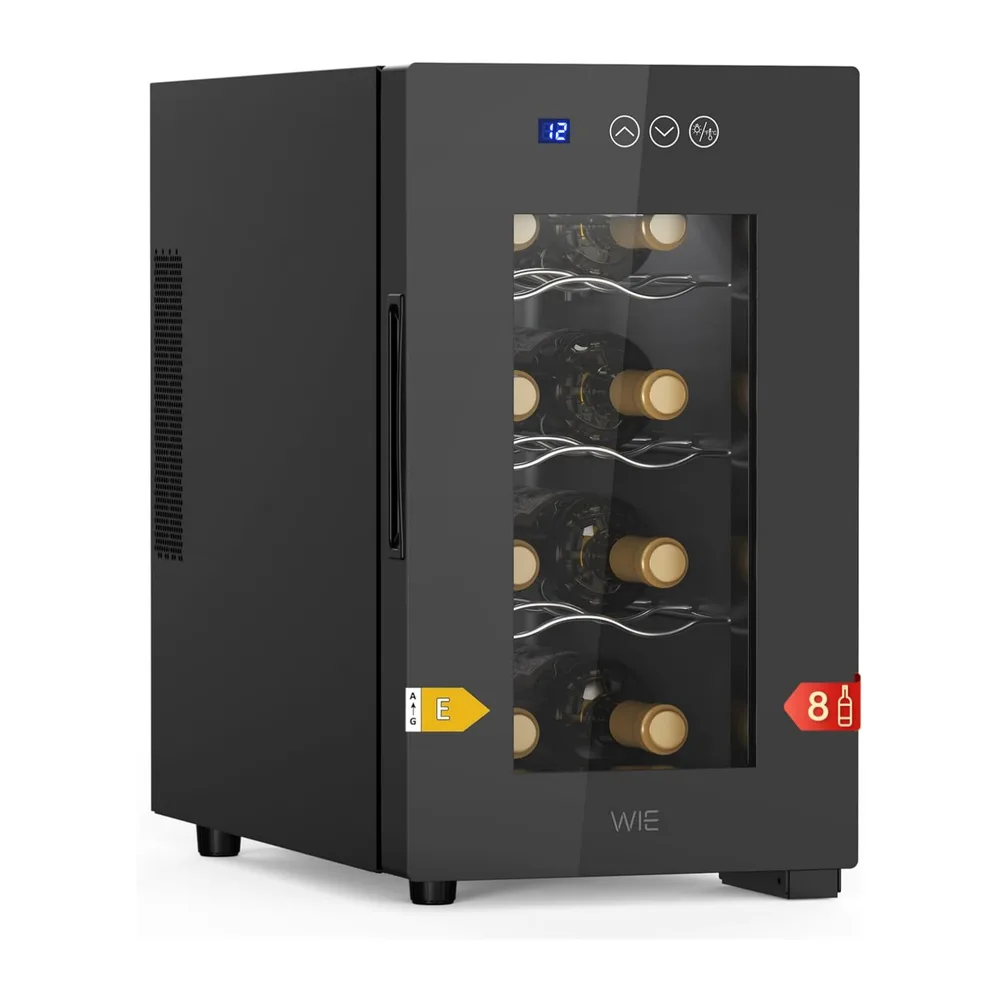 WIE Cantinetta Vino 8 Bottiglie, Raffreddamento Termoelettrico, Cantinetta Vino Refrigerata con Controllo