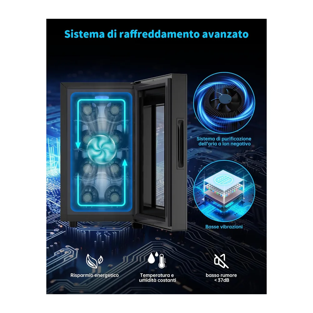 WIE Cantinetta Vino 8 Bottiglie, Raffreddamento Termoelettrico, Cantinetta Vino Refrigerata con Controllo — 4