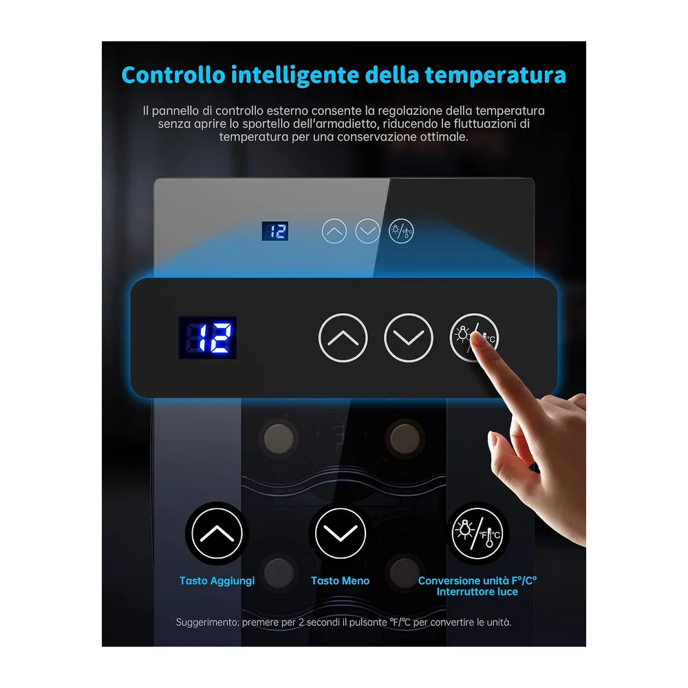 WIE Cantinetta Vino 8 Bottiglie, Raffreddamento Termoelettrico, Cantinetta Vino Refrigerata con Controllo — 5