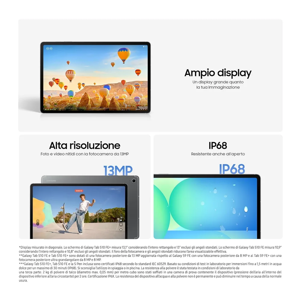 Samsung Galaxy Tab S10 FE, 3 anni di garanzia, Android Tablet, Display 10.9" LCD, Wifi, RAM 8GB, 128GB, 8.000 — 4