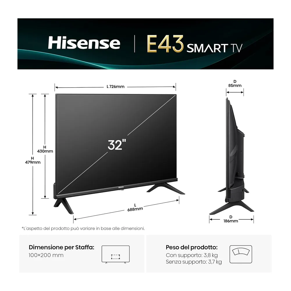 Hisense TV 32" HD Ready 2025 32E43QT, Smart TV VIDAA U8, Airplay2, Game Mode, Works with Alexa, Tuner — 2