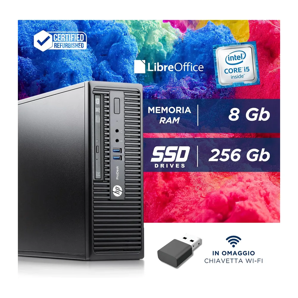 HP Prodesk, Pc Desktop SFF Pronto All'Uso, Computer Pc Fisso Intel i5-6500 3.20 GHz, Ram 8Gb, SSD 256Gb, VGA, — 4