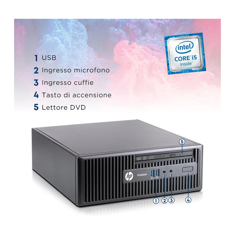 HP Prodesk, Pc Desktop SFF Pronto All'Uso, Computer Pc Fisso Intel i5-6500 3.20 GHz, Ram 8Gb, SSD 256Gb, VGA, — 6