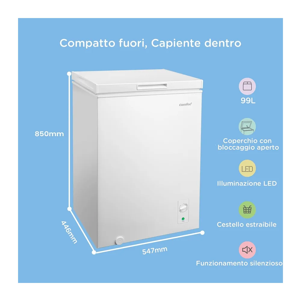 COMFEE' Congelatore a Pozzetto 99L Convertibile in Congelatore/Frigorifero [Classe di efficienza energetica E] — 2