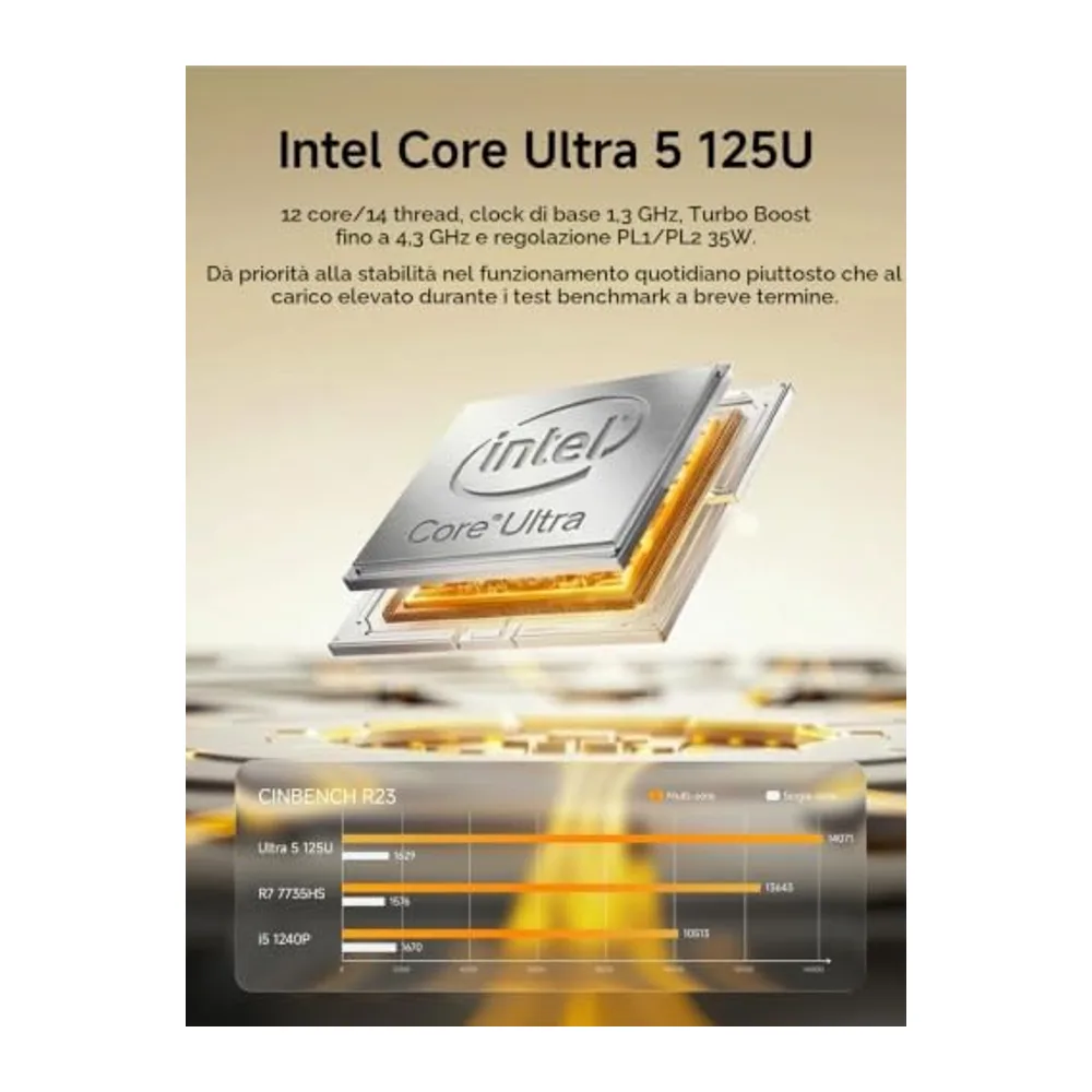 MINISFORUM M1 Lite-125U Mini PC barebone con Intel Core Ultra 5 125U (12C/14T — 6