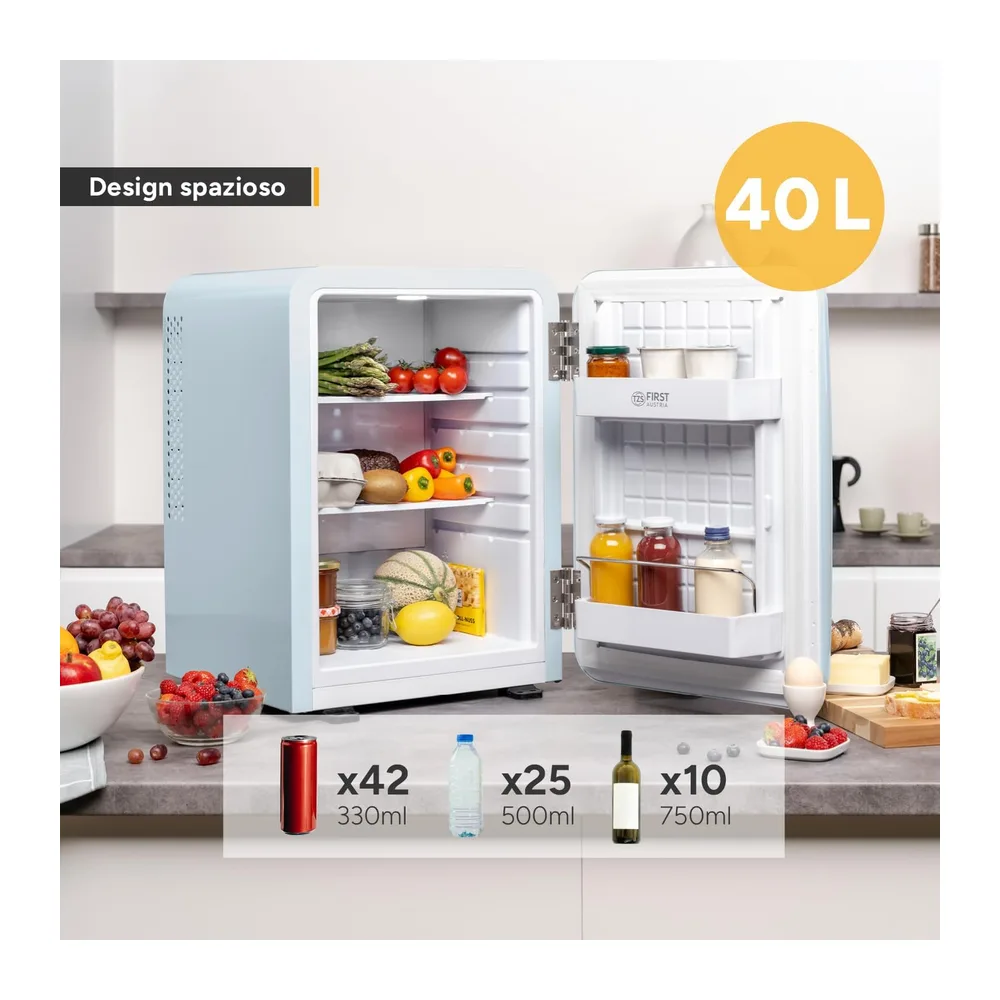 TZS First Austria - Mini Frigorifero Retrò 40L silenzioso - Piccolo Minifrigo design vintage con luce interna — 5
