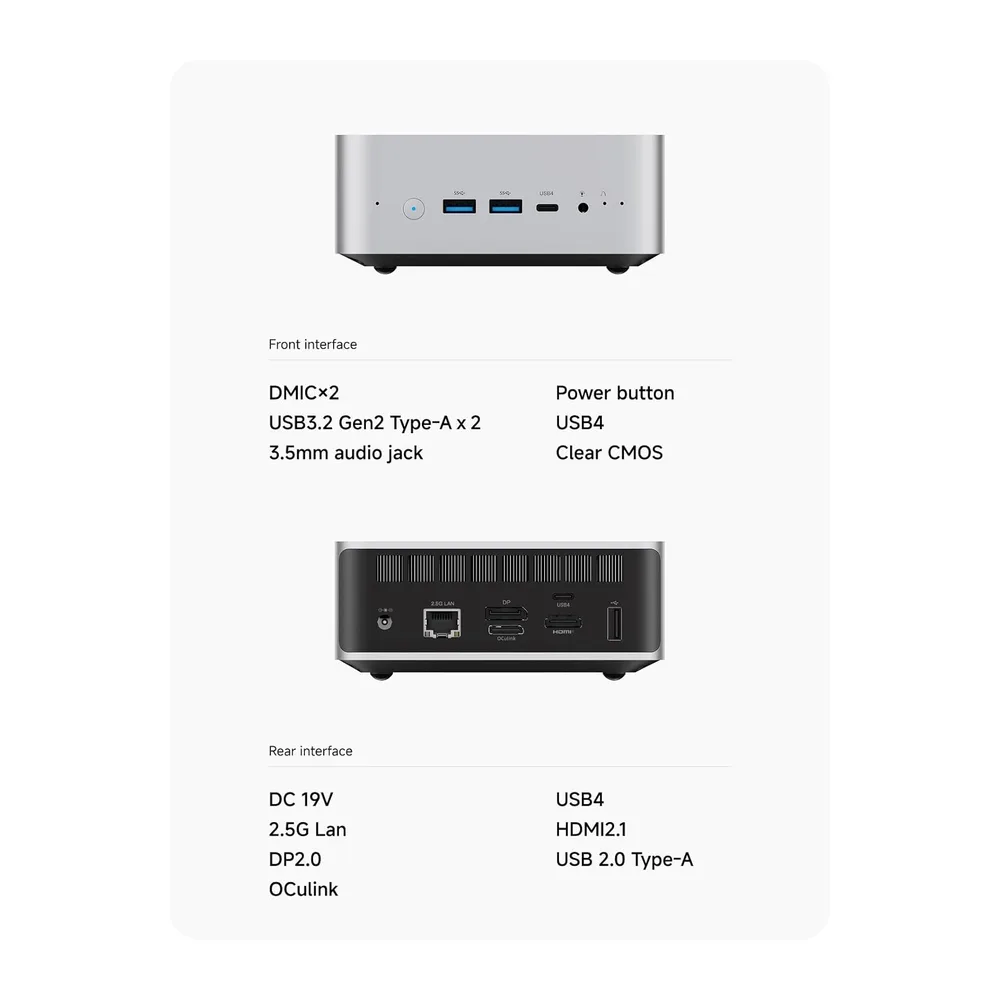 MINISFORUM AI X1-255 Mini PC, AMD Ryzen 7 255 (8C / 16T, fino a 4,9 GHz), HDMI/DP / USB4 (4K @ 120Hz), USBA X — 5