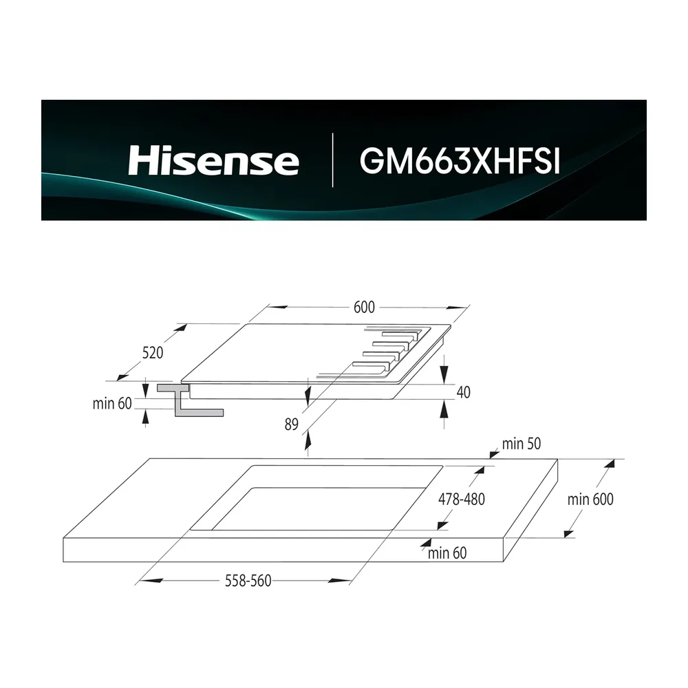 Hisense GM663XHFSI Piano Cottura a Gas 60 cm — 2