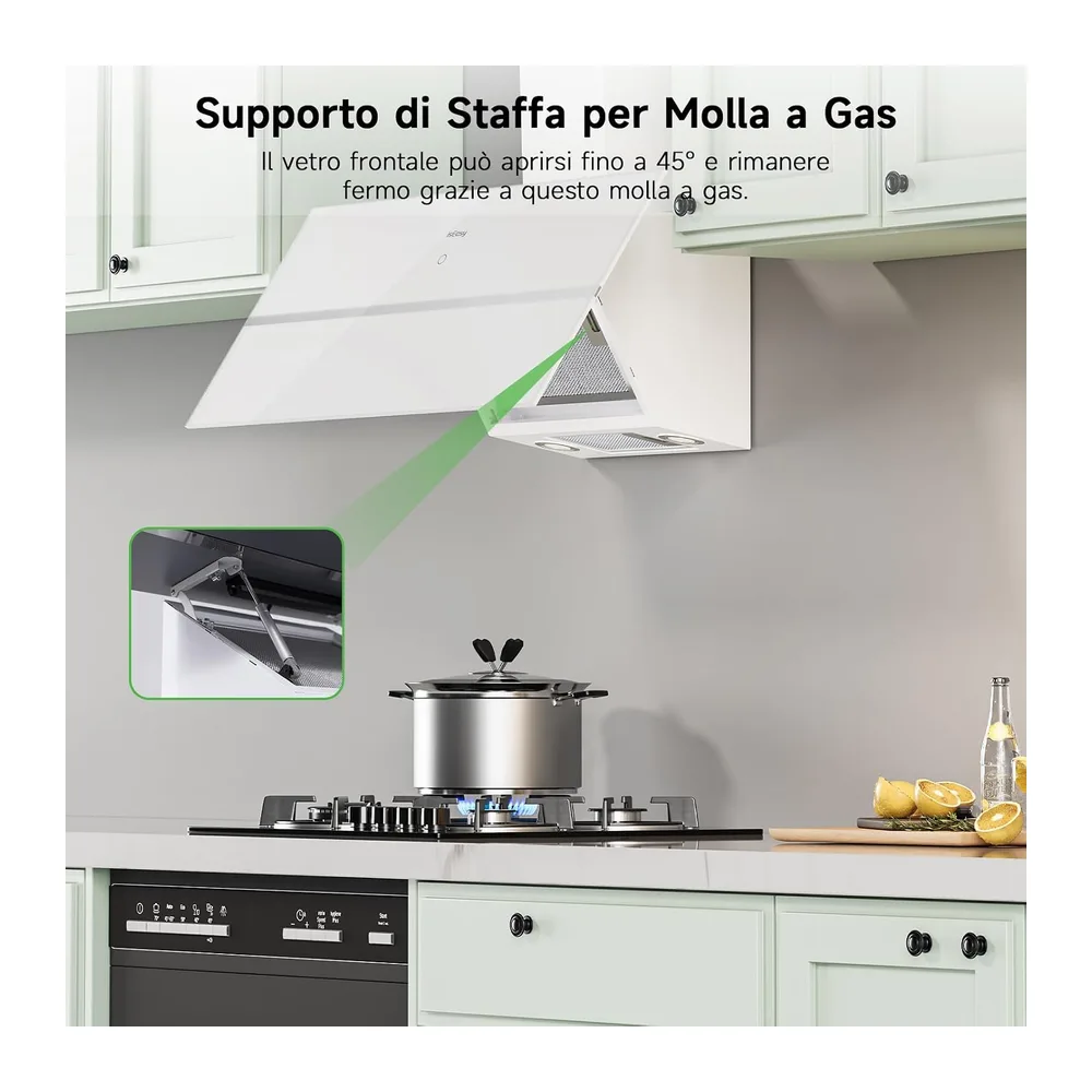 Cappa Aspirante 90 cm, IsEasy Cappa 90 cm, 571 m³/h Forte Aspirazione, 4 Livelli, Ritenitore di Pannello, — 4