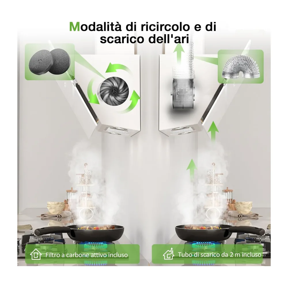 Cappa Aspirante 90 cm, IsEasy Cappa 90 cm, 571 m³/h Forte Aspirazione, 4 Livelli, Ritenitore di Pannello, — 6