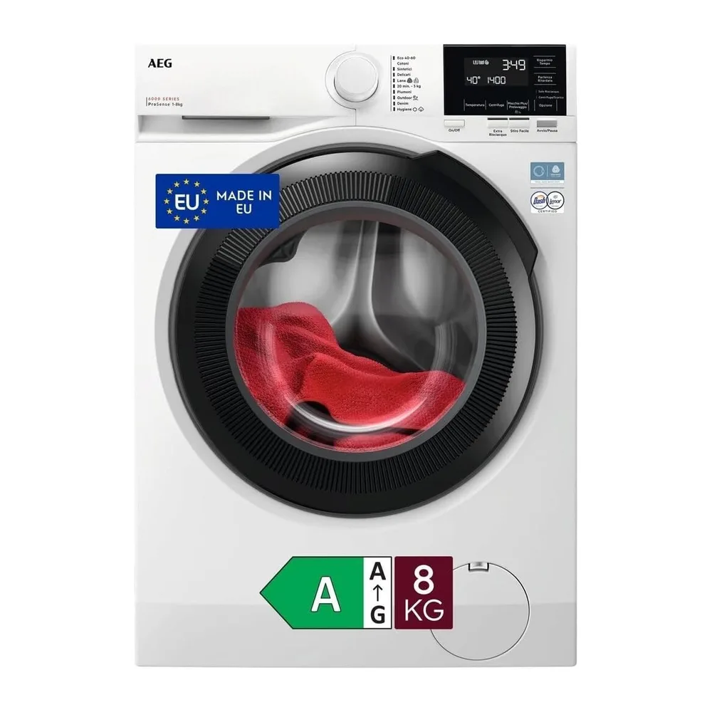 AEG LR6FG84 Lavatrice Carica Frontale 8 kg ProSense Serie 6000 [Classe di efficienza energetica A]