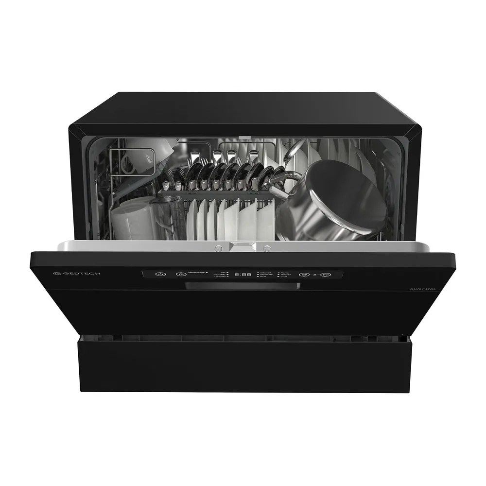 GEDTECH - Lavastoviglie Tavolo Top GLV6T47BL - 6 posate - 47 dB - Partenza ritardata - Nero [Classe di — 2