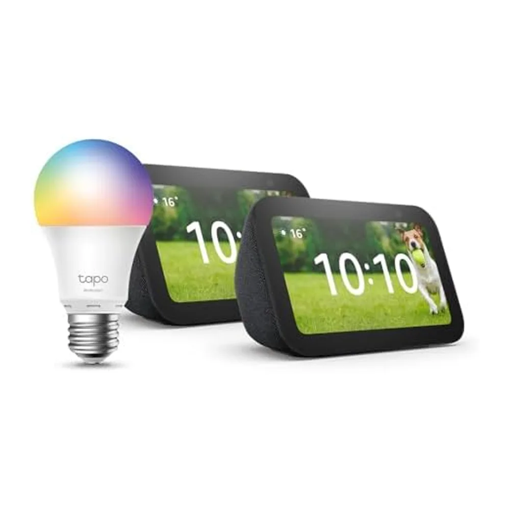 Echo Show 5 (3ª generazione) | Antracite, 2 pezzi + Tapo L530EA Lampadina LED Smart (E27), Compatibile con