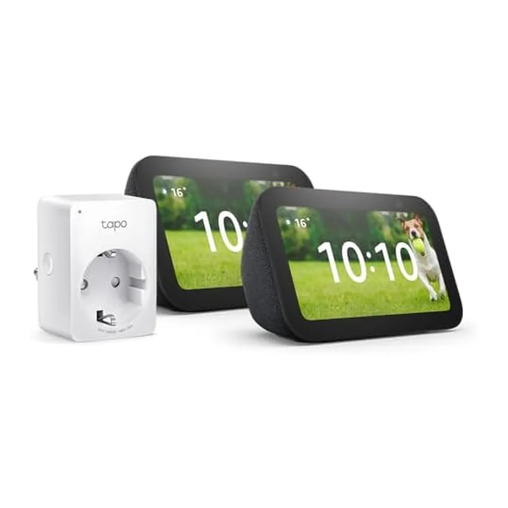 Echo Show 5 (3ª generazione) | Antracite, 2 pezzi + Tapo Presa Smart Alexa, WiFi Intelligente, Compatibile