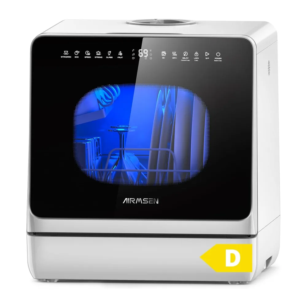 AIRMSEN Mini Lavastoviglie da Tavolo, lavastoviglie portatile da 5L, 8+3 Programmi, Avvio Ritardato 1–18 h,