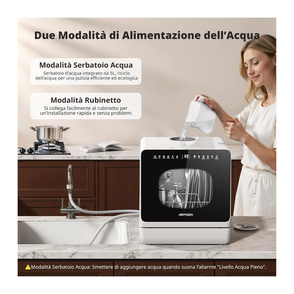 AIRMSEN Mini Lavastoviglie da Tavolo, lavastoviglie portatile da 5L, 8+3 Programmi, Avvio Ritardato 1–18 h, — 3