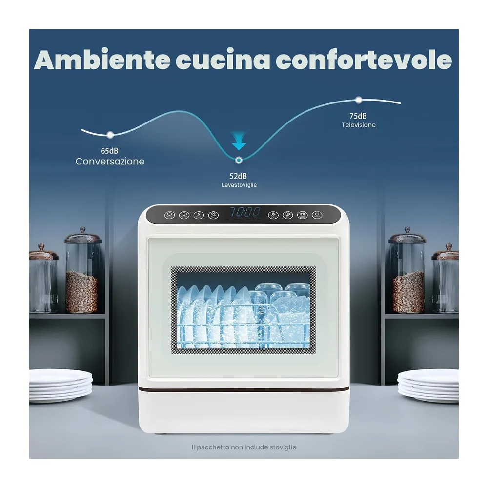Mini lavastoviglie da 800 W, lavastoviglie da tavolo con 6 programmi e serbatoio dell'acqua da 6 l, — 5