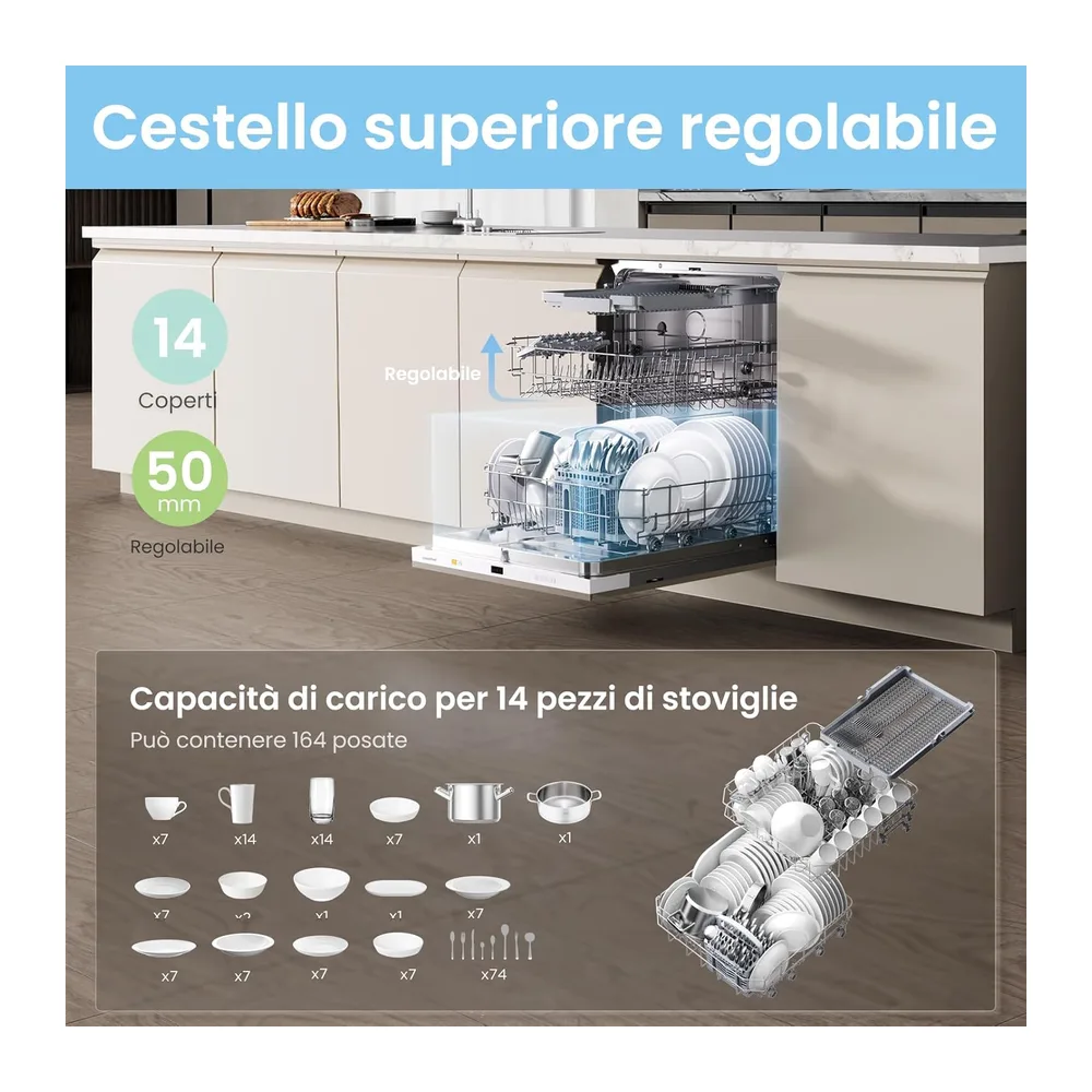 COMFEE Lavastoviglie da Incasso 60 cm 14 Coperti 8 Programmi WiFi Inox [Classe di efficienza energetica C] — 3