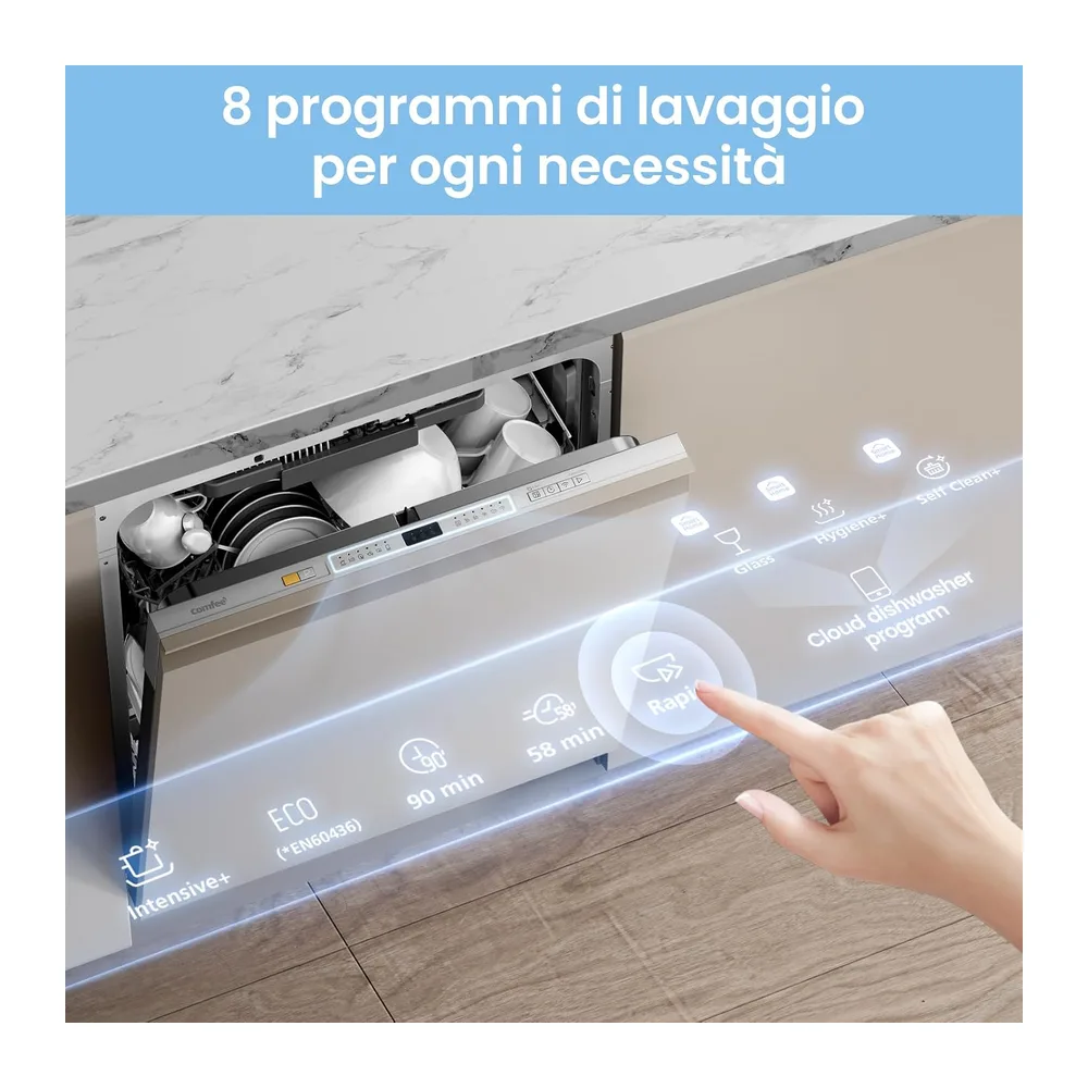 COMFEE Lavastoviglie da Incasso 60 cm 14 Coperti 8 Programmi WiFi Inox [Classe di efficienza energetica C] — 5