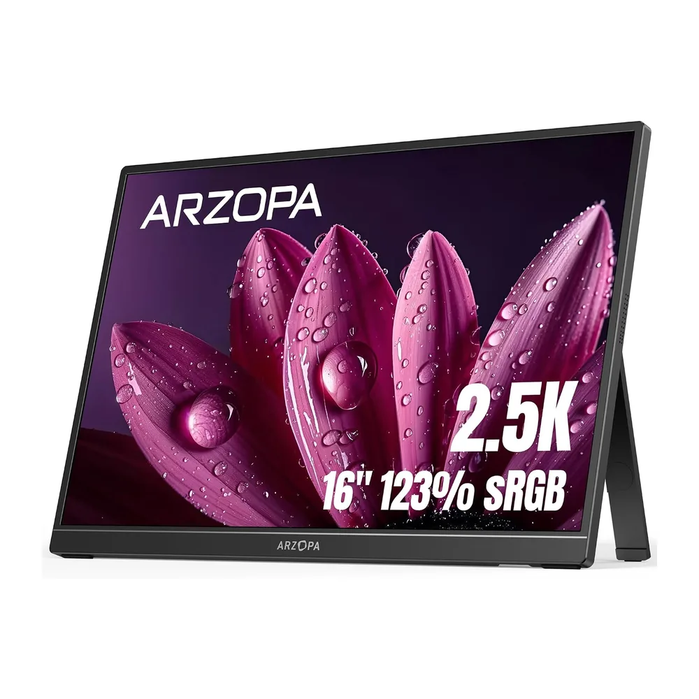 ARZOPA Monitor Portatile 16" 2.5K | Display IPS 123% sRGB 350 Nit 10bit | Schermo Produttività 16:10 per