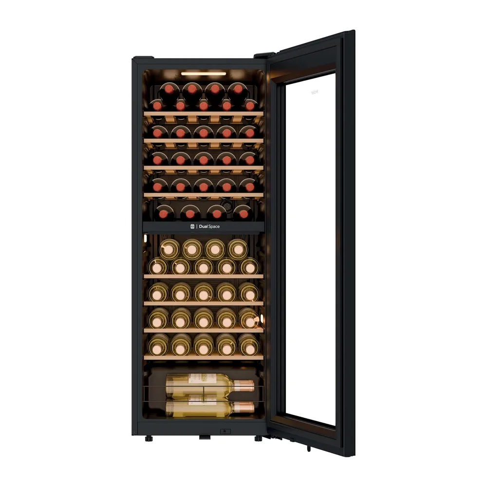 Haier Wine Bank 50 Series 5 HWS56GDG - Cantinetta per 56 bottiglie, 2 zone indipendenti, ripiani in legno, — 2