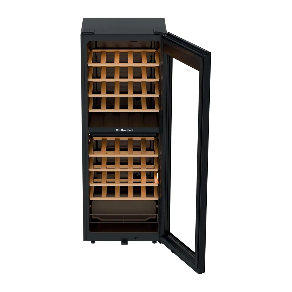 Haier Wine Bank 50 Series 5 HWS56GDG - Cantinetta per 56 bottiglie, 2 zone indipendenti, ripiani in legno, — 3