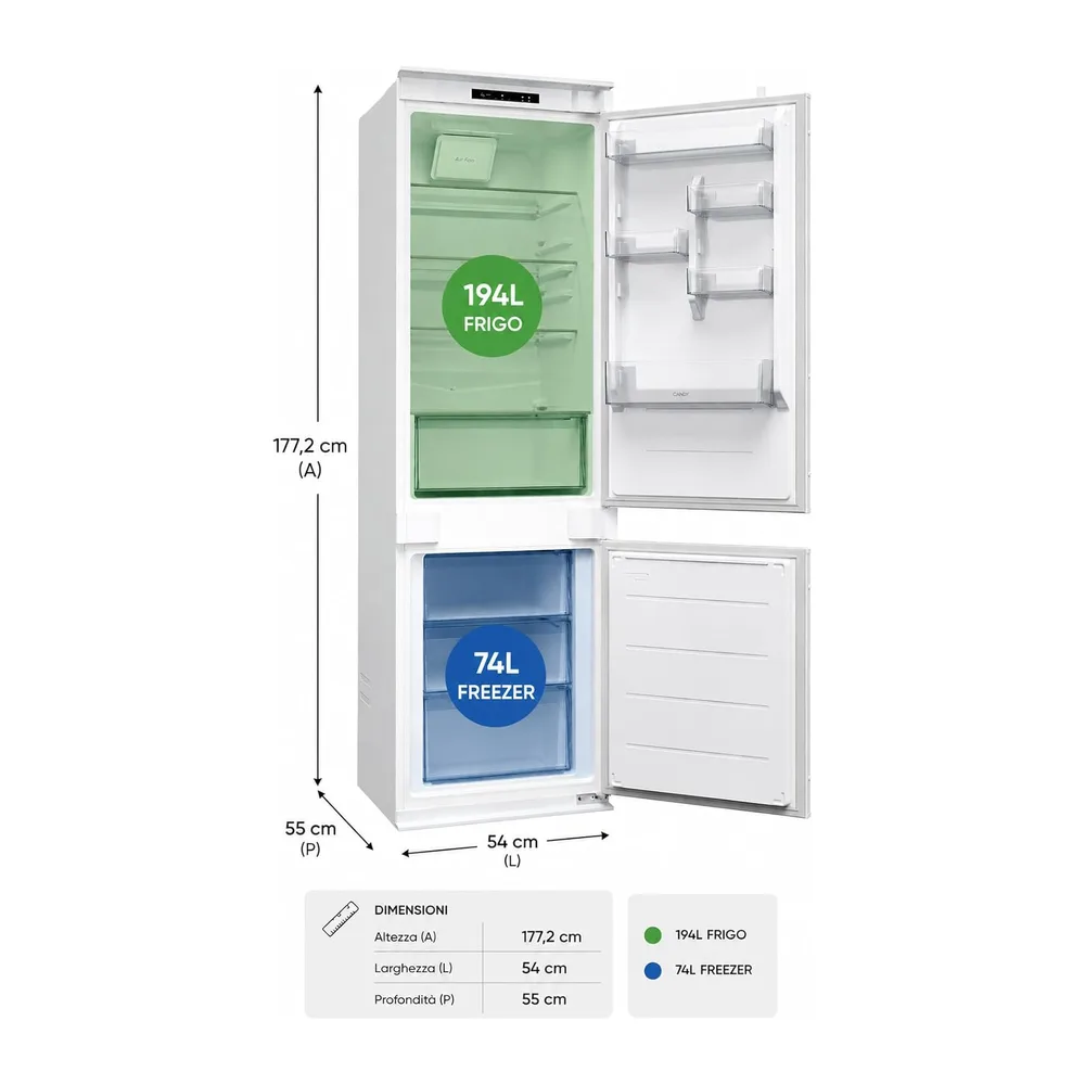 CANDY Fresco 400 Frigorifero Combinato da Incasso 268L (194L Frigo + 74L Freezer) — 3