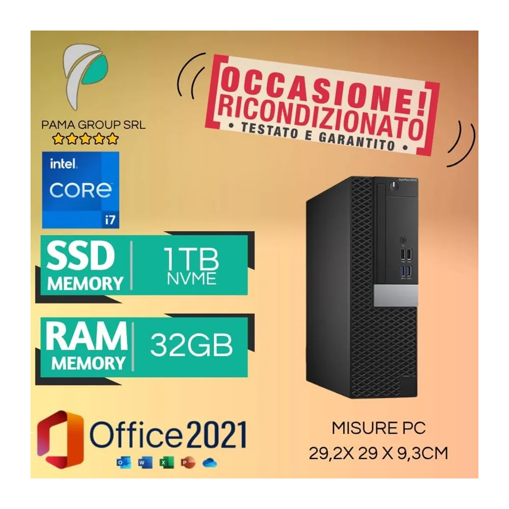Pc Computer Business, Desktop sff, pronto all'uso, Core i7 6th, Ram 32gb DRR4, Disco SSD 1TB Nvme, Windows 11 — 6