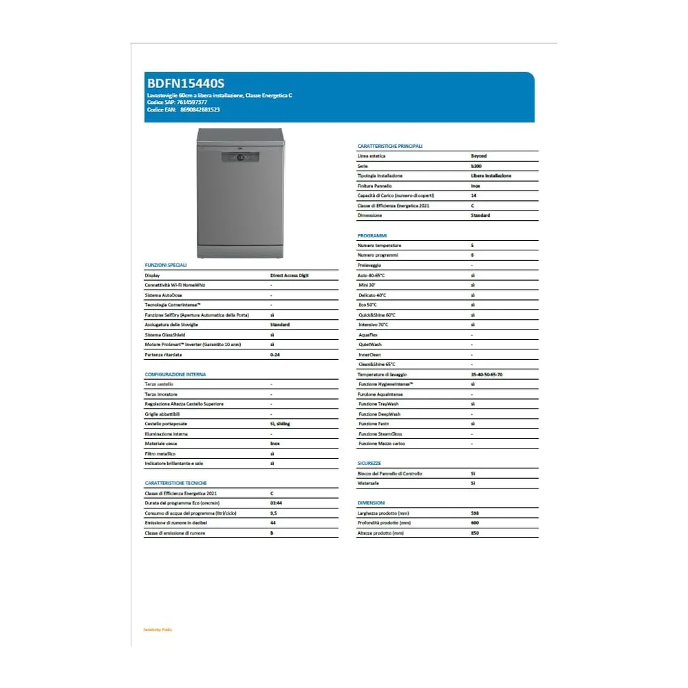 Beko BDFN15440S Lavastoviglie 60 cm [Classe di efficienza energetica C] — 6