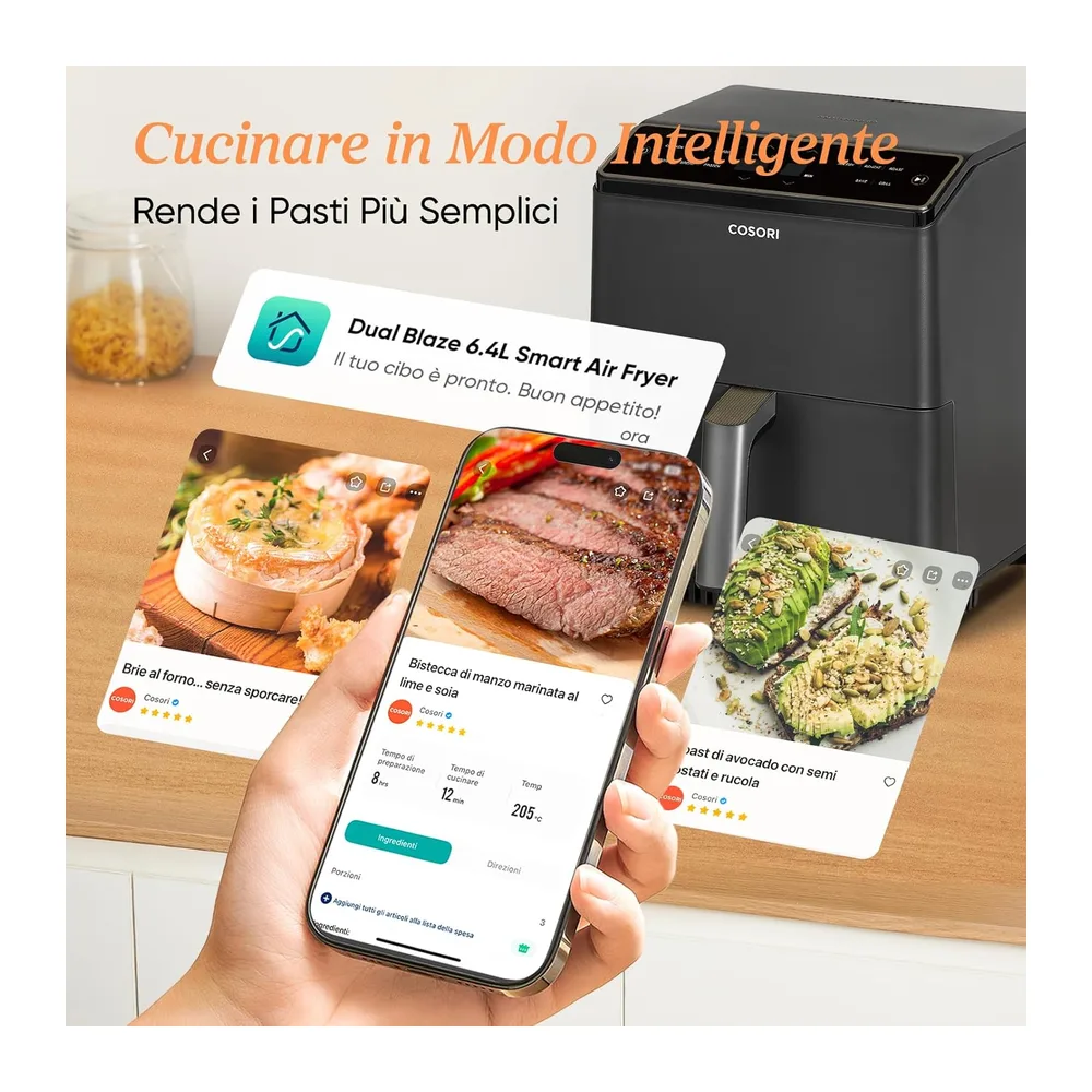 Cosori Friggitrice ad Aria 6,4 Litri, Doppia Resistenza, WIFI, 11 Funzioni — 5