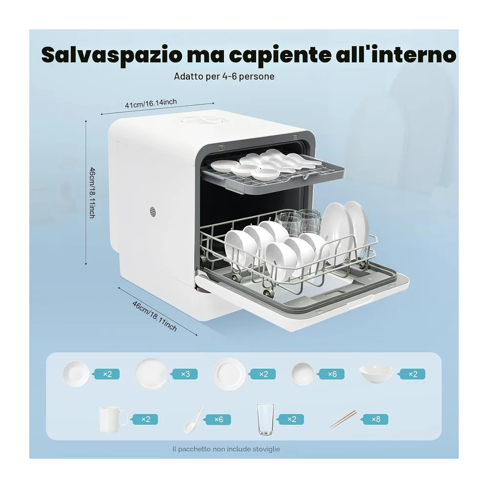 Lavastoviglie da Tavolo, 6 litri, mini-lavastoviglie, 1100 W, piccola lavastoviglie, 72 °C, igiene ad alta — 3