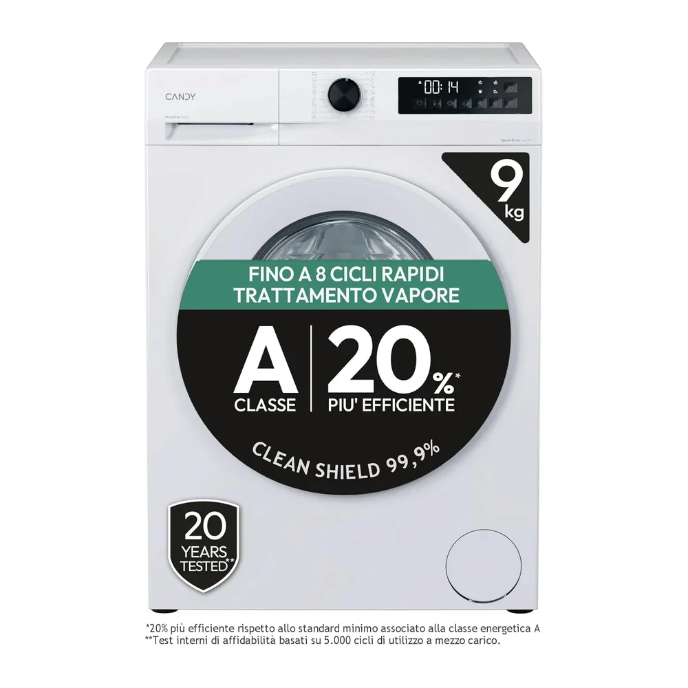 Candy ProWash 300 Lavatrice 9 Kg, 1400 Giri, Classe A-20%, Bianca [Classe di efficienza energetica A]