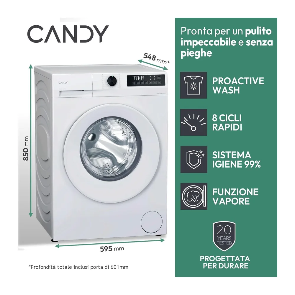 Candy ProWash 300 Lavatrice 9 Kg, 1400 Giri, Classe A-20%, Bianca [Classe di efficienza energetica A] — 3