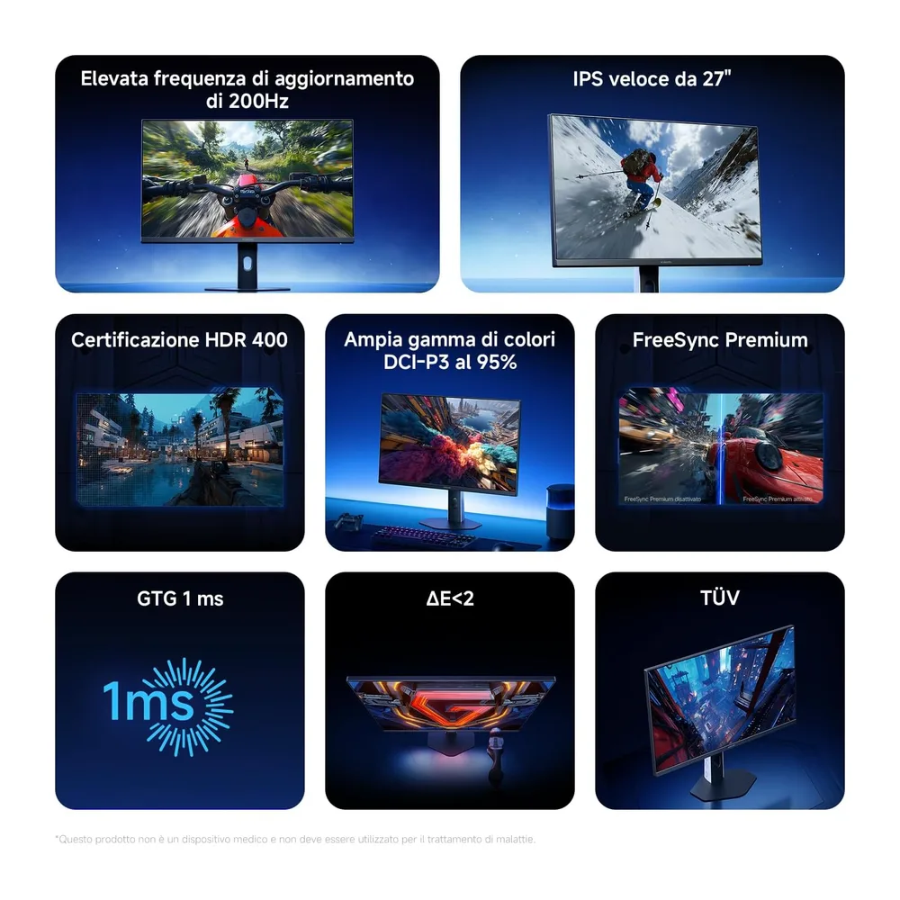 XIAOMI Monitor Gaming 27 Pollici,200Hz,1ms GTG,FreeSync Premium,P27FDA-RGGL [Classe di efficienza energetica — 2