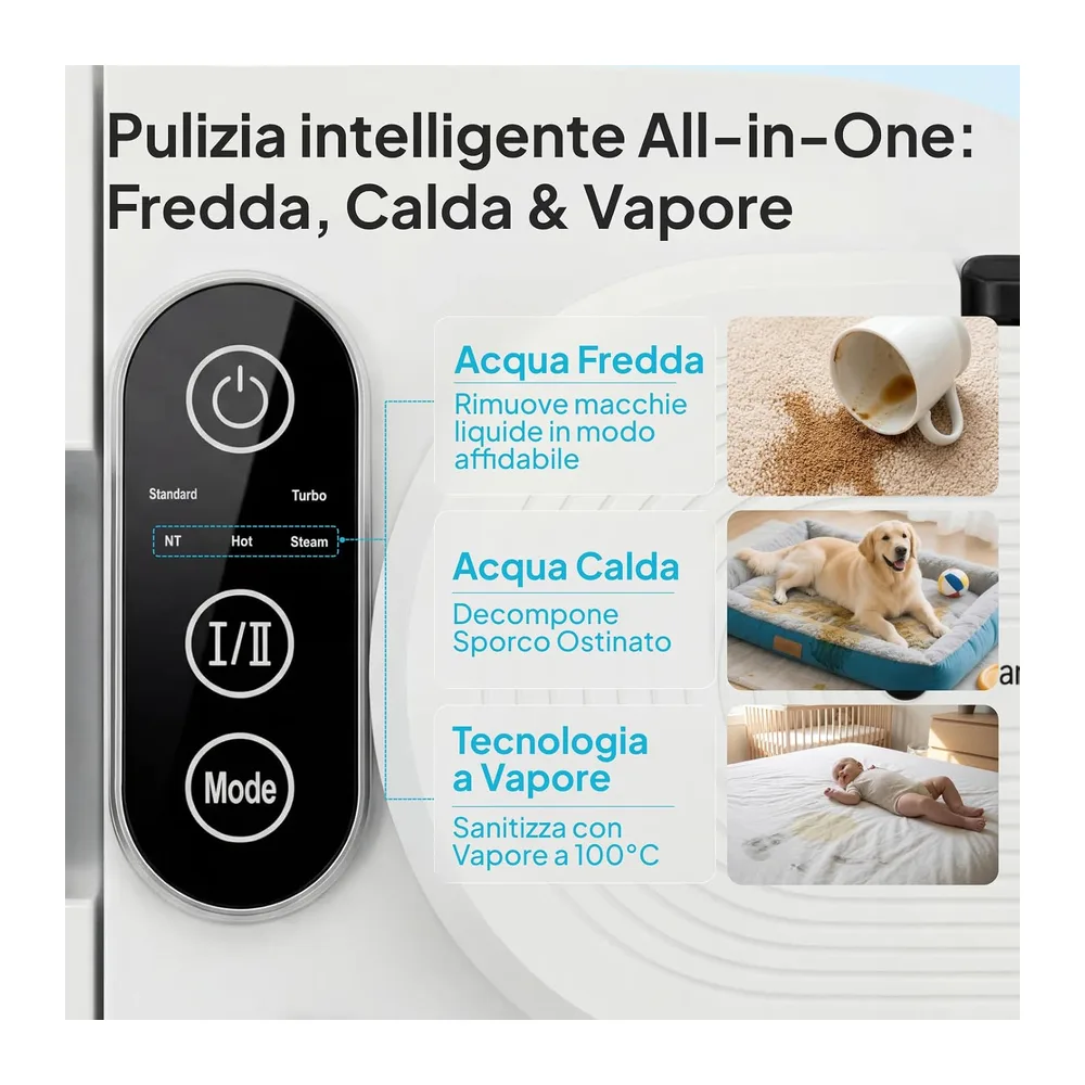 Livatro Lavatappeti e Pulitore a Vapore 1700 W per Divani — 3