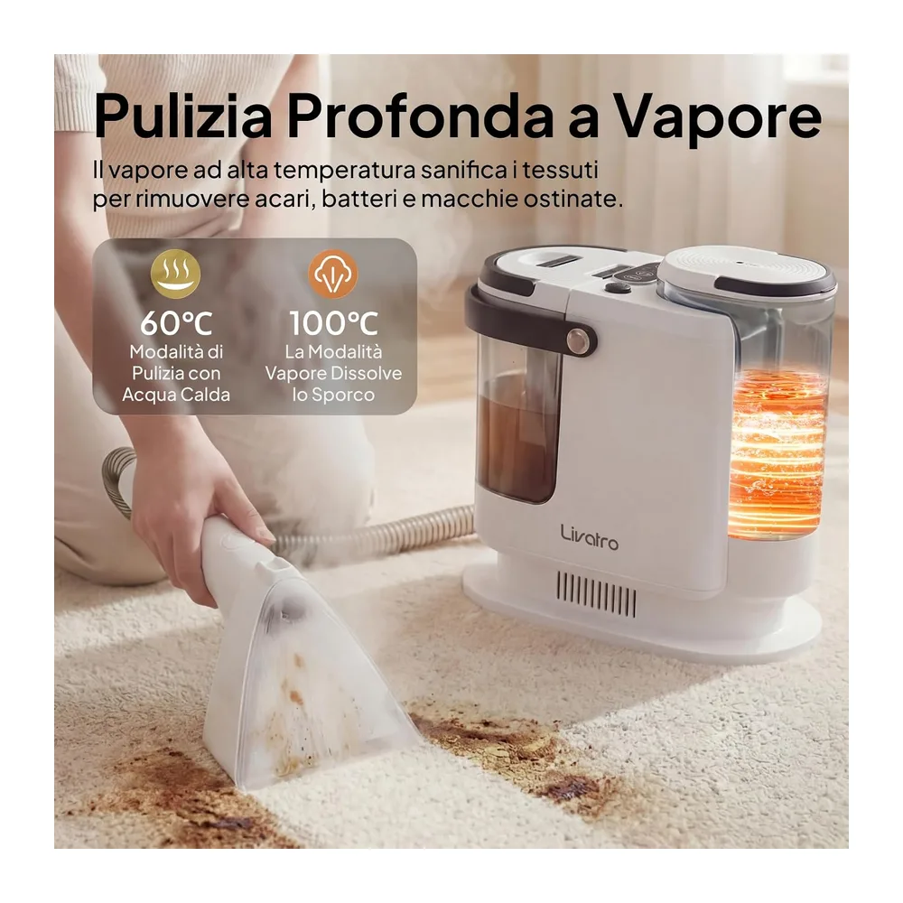 Livatro Lavatappeti e Pulitore a Vapore 1700 W per Divani — 4