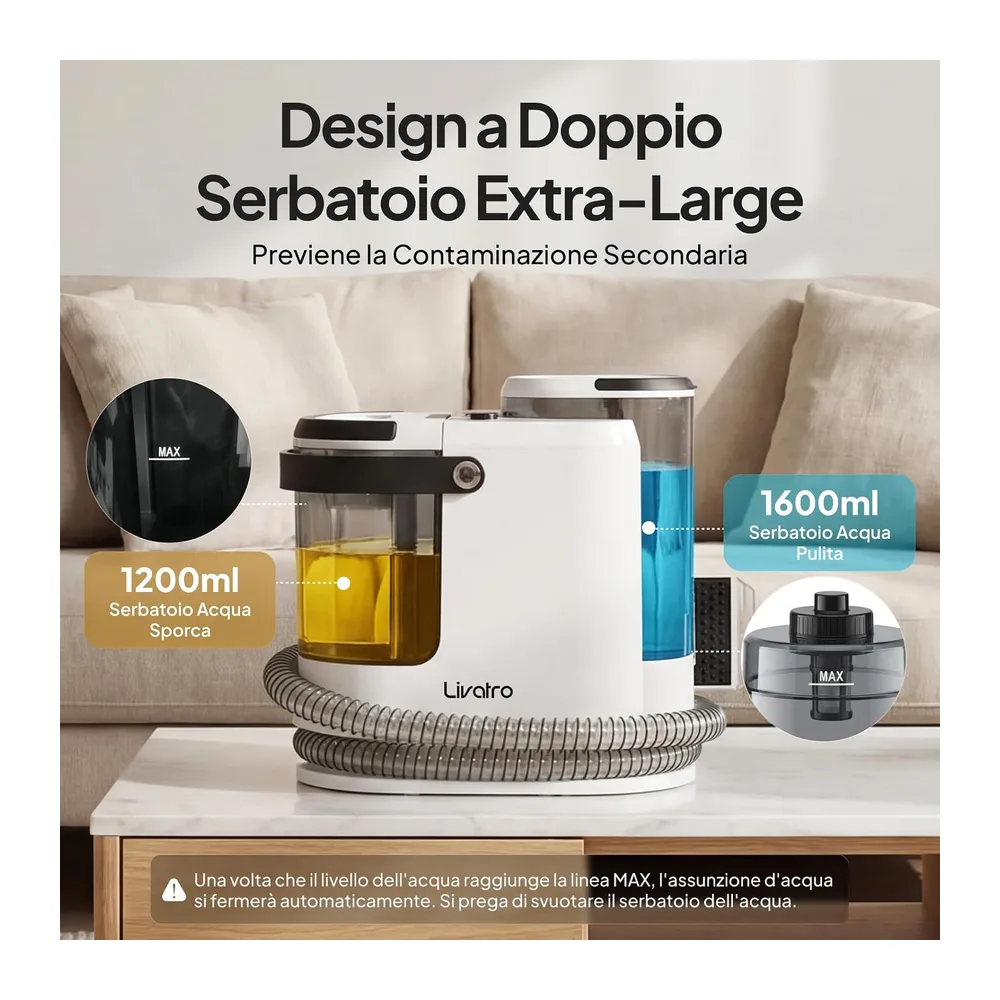 Livatro Lavatappeti e Pulitore a Vapore 1700 W per Divani — 6