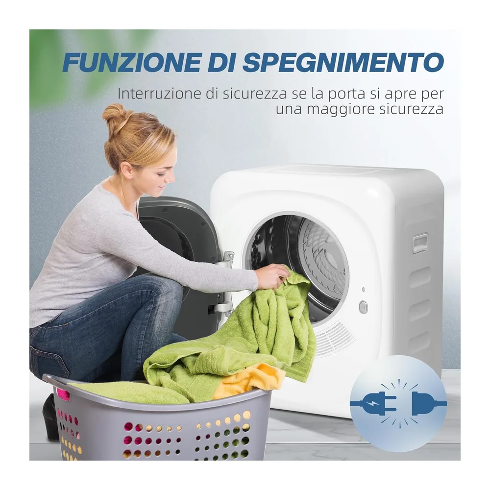 HOMCOM Mini Asciugatrice Portatile 2.5kg 6 Programmi Display Touch Bianco [Classe di efficienza energetica G] — 5