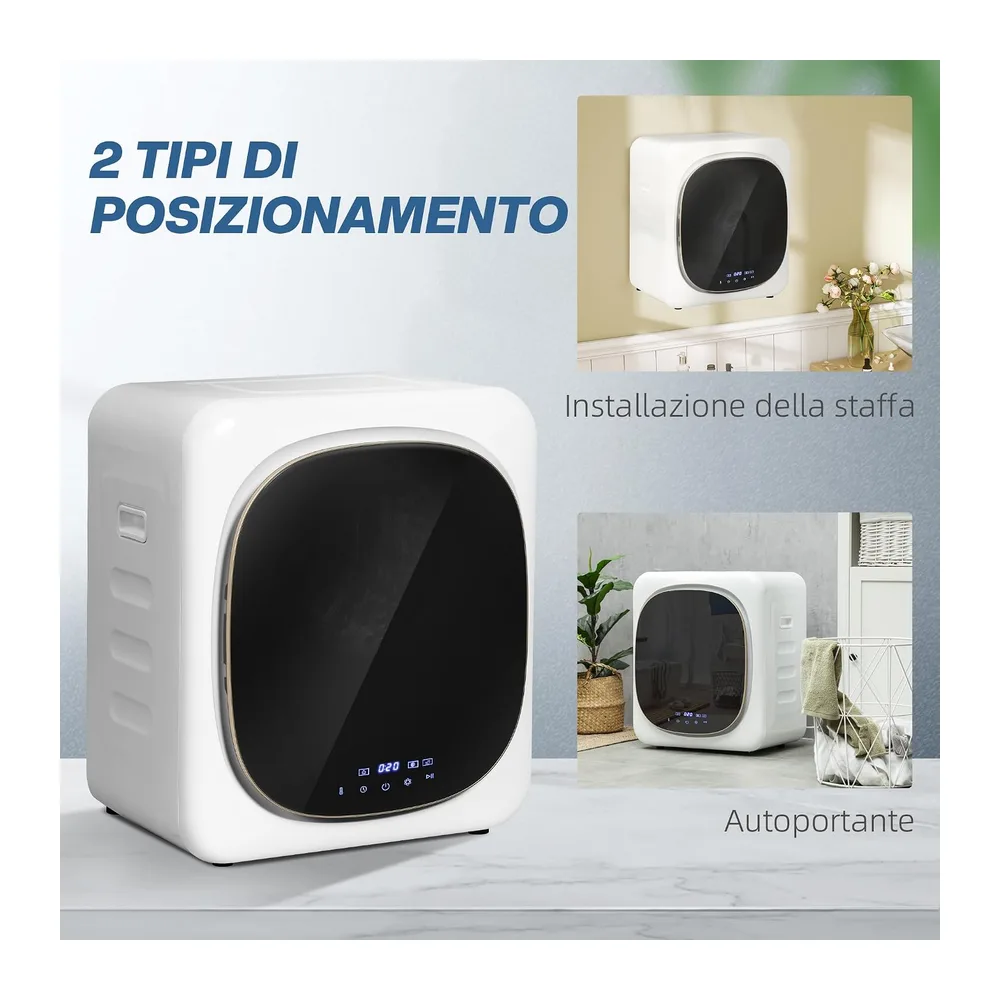 HOMCOM Mini Asciugatrice Portatile 2.5kg 6 Programmi Display Touch Bianco [Classe di efficienza energetica G] — 6
