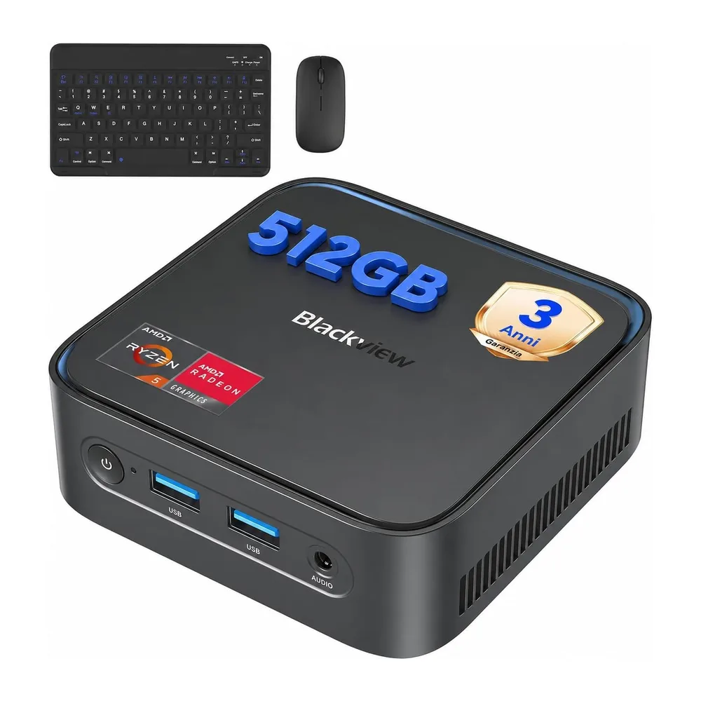 Blackview 【Set Completo】 MP50 Mini PC AMD Ryzen 5 (16GB RAM 512GB SSD) con Tastiera e Mouse Inclusi