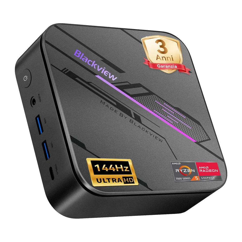 Blackview MP100Pro Mini PC (2026), AMD Ryzen 5 7430U, Win 11 Pro Mini Computer 16GB (ultra-veloce 3733 MT/s)