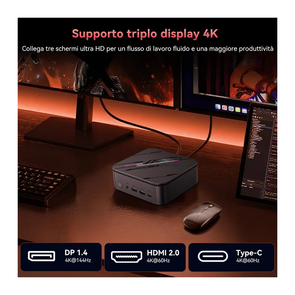 Blackview MP100Pro Mini PC (2026), AMD Ryzen 5 7430U, Win 11 Pro Mini Computer 16GB (ultra-veloce 3733 MT/s) — 6