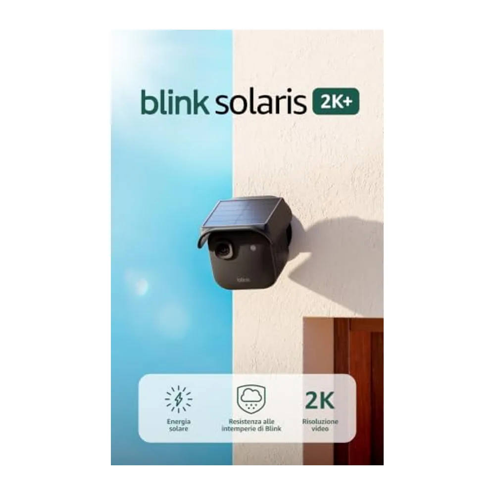 Blink Solaris 2K+ (ultima gen.), Videocamera di sicurezza intelligente senza fili a energia solare, Video 2K,