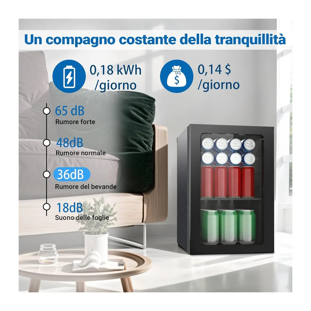 Frigorifero per bevande, 24 lattine/20 litri, mini frigorifero con porta in trasparente per birra o vino, — 3