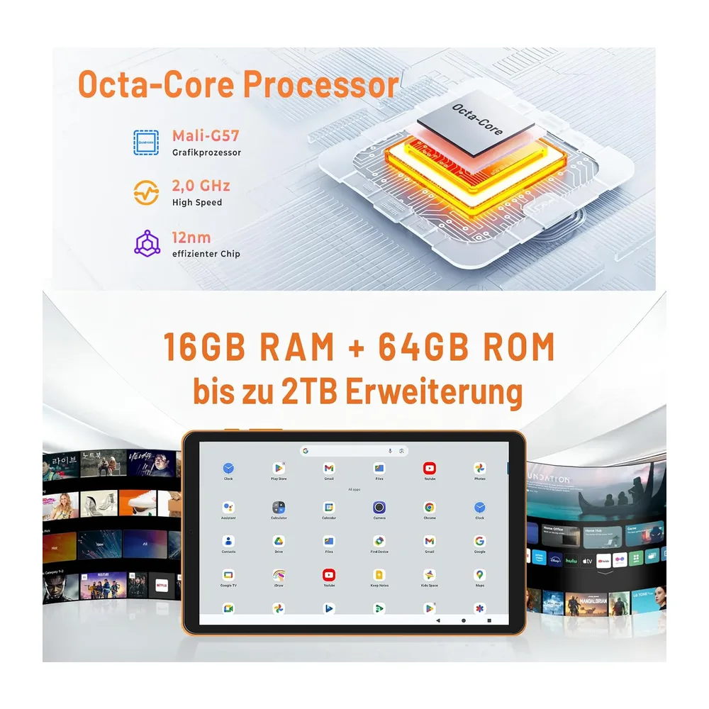 Android 16 Tablet 8,7 pollici, 4G LTE Tablet con SIM, WiFi 5, 16 GB RAM + 64 GB, fino a 2 TB, Widevine L1, — 5
