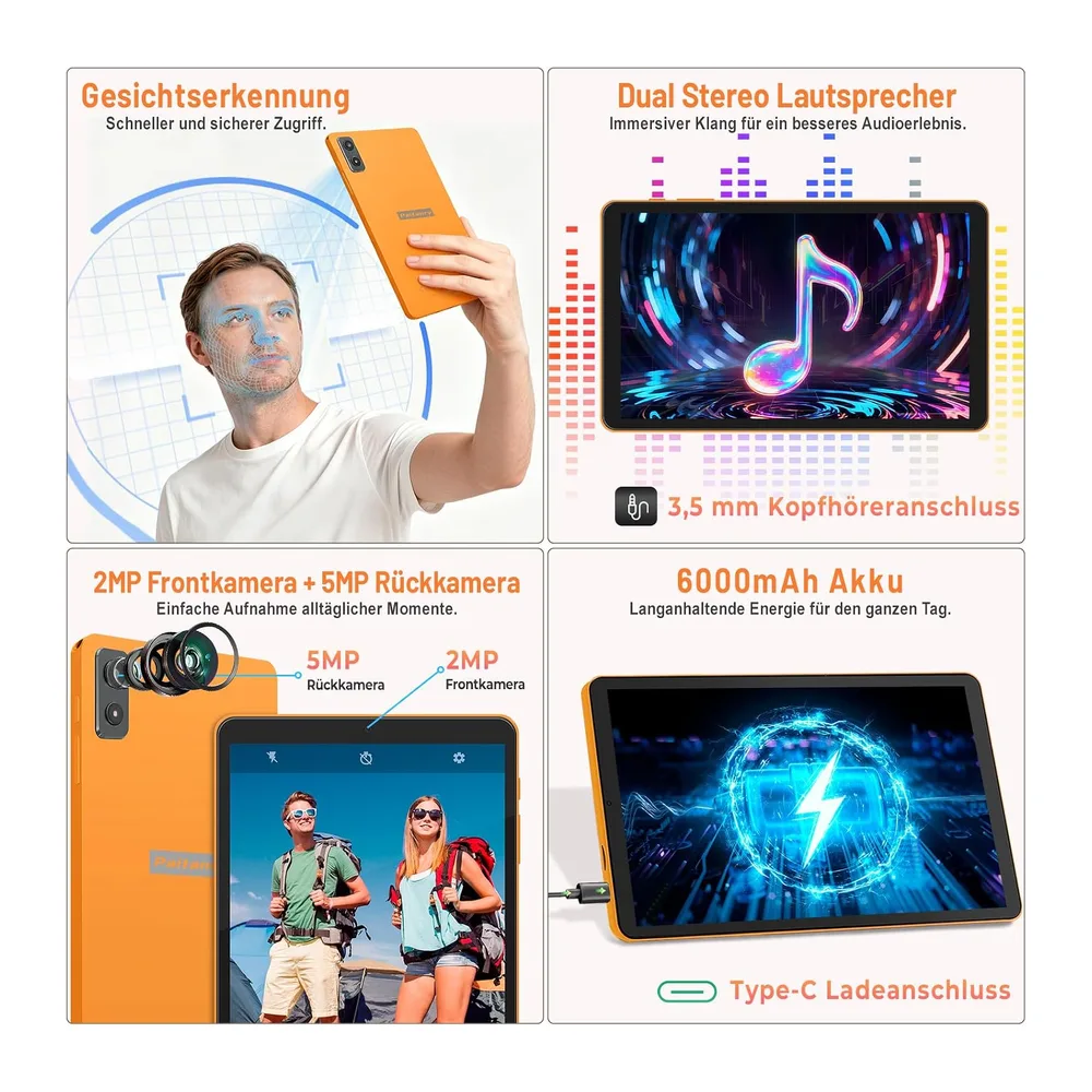 Android 16 Tablet 8,7 pollici, 4G LTE Tablet con SIM, WiFi 5, 16 GB RAM + 64 GB, fino a 2 TB, Widevine L1, — 6