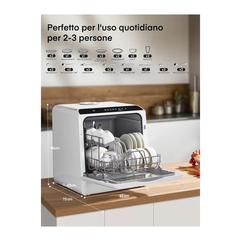 Mini Lavastoviglie da Tavolo, lavastoviglie portatile da 5L, 5+1 Programmi, Avvio Ritardato 1–6h, 2 Modi di — 2