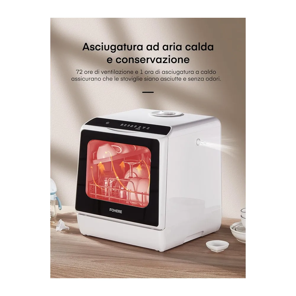 Mini Lavastoviglie da Tavolo, lavastoviglie portatile da 5L, 5+1 Programmi, Avvio Ritardato 1–6h, 2 Modi di — 6