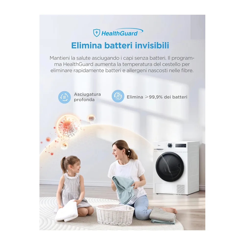 Midea Asciugatrice a Pompa di Calore 8 kg Classe A++ Asciugatura Rapida 35' [Classe di efficienza energetica — 4