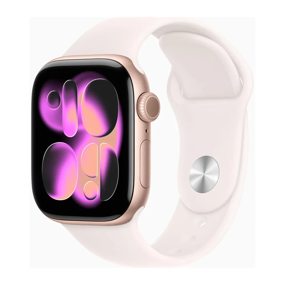 Apple Watch Series 11 [GPS, 42mm] Cassa Oro Rosa in Alluminio con Cinturino Sport Rosa Fard, S/M